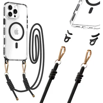 Pouzdro na mobilní telefon Apple iPhone 15 PRO silikonové pouzdro se šňůrkou Tel Protect Strap černé