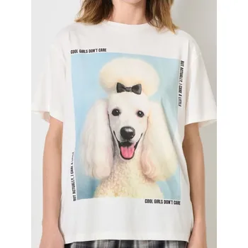 Dámské tričko Sinsay - Bavlněné oversize tričko s potiskem - krémová - 200IN-01X - 200IN-01X-M