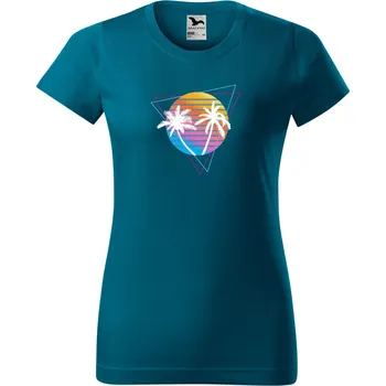 Dámské tričko Dámské tričko s potiskem Palmy Barva: PETROLEJOVÁ, Velikost: 2XL