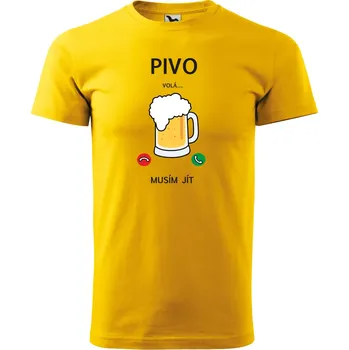 Pánské tričko - Pivo volá musím jít Barva: ŽLUTÁ, Velikost: M