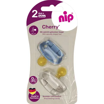 dudlíky NIP CHERRY šidítko kaučuk, velikost 2 (6m+),2ks,blue/brown