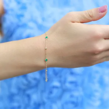 Náramek Lillian Vassago Zlatý náramek s čtyřlístky se zeleným smaltem a kuličkami LLV06-GB143