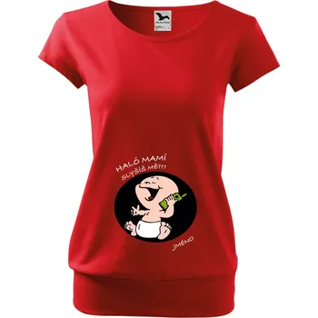 Těhotenské tričko - Haloo mamí, slyšíš mě? Barva: ČERVENÁ, Velikost: S