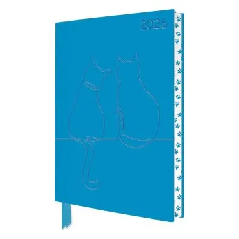 Diář Two Happy Cats 2026 Artisan Art Vegan Leather Diary Planner - Page to View with Notes (Flame Tree Publishing)(Kalendář/Diář)