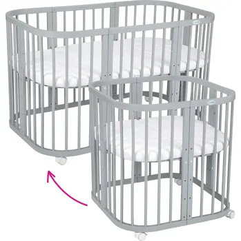 Dětská postýlka Dětská rostoucí postýlka s matrací 7v1, světle šedá, LILI