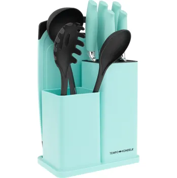 Kuchyňský nůž TEMPO-KONDELA KAHON, sada nožů a kuchyňského nářadí, set 10 ks, ve stojanu, neo mint