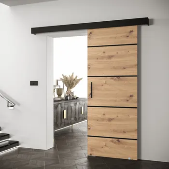 Kuchyňská linka Posuvné dveře, dub artisan/černá/černá, SALDOR 90 4