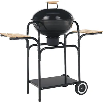 Zahrada Gril na dřevěné uhlí, s policemi, černá / přírodní, LILON
