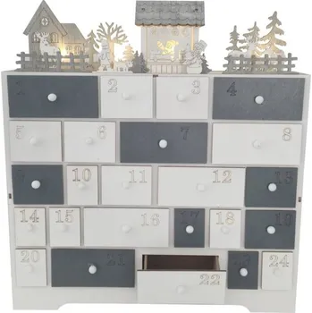 Velikonoční dekorace LED adventní kalendář betlém dřevěný, 37 × 11 × 40 cm, bílá a šedá, na 2× AA