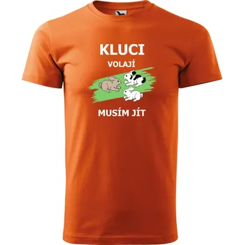 Pánská móda Pánské tričko s motivem Kluci volají musím jít Barva: ORANŽOVÁ, Velikost: M