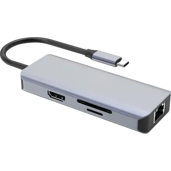 USB hub Proove IRON LINK 6v1 hub Type-C, 2x USB 3.0, čtečka SD/TF, RJ45 (LAN), HDMI, hliník, pro Windows/Mac