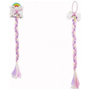 Gumička do vlasů s mašlí s dlouhým barevným copem s flitry