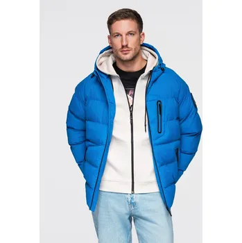 Pánská zateplená prošívaná bunda s raglánovými rukávy - modrá V2 OM-JAHP-0302 - M