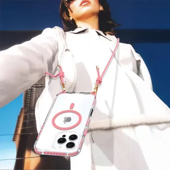 Pouzdro na mobilní telefon Apple iPhone 17 PRO silikonové pouzdro se šňůrkou Tel Protect Strap růžové