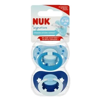 NUK Smoczek uspokajający silikonowy 6-18m Signature niebieski op.2 szt. 10736656