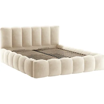 Postel Micadoni Béžová bouclé dvoulůžková postel Lupine 180 x 200 cm s úložným prostorem