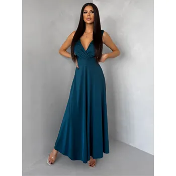 Dámské šaty Petrolejové saténové jednoduché společenské šaty EZMIRA Velikost: ONESIZE