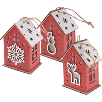Vánoce Paper Design Domeček LED 7,5x10cm červený dřevěný