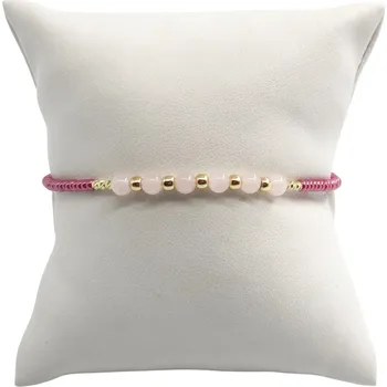 Náramek Náramek - růženín, korálky a zlaté kuličky, růžová šňůrka, 2,18 g, Au 585 0,46 g