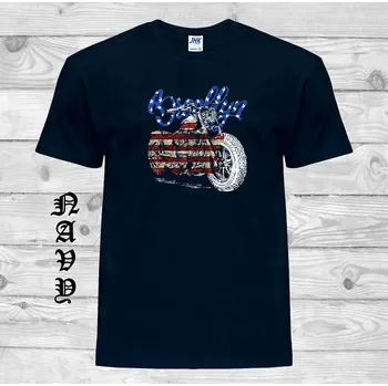 Pánské tričko panske-levne-bavlnene-chopper-tricko-potisk-brooklyn-motorka Barva: Navy - tmavě modrá, velikost: XL