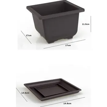 Plastový bonsai květináč s miskou | truhlík 1+1 ks - čtverec L , Květináč x Zásobník