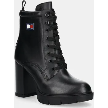 Dámské kozačky Kožené kotníkové boty Tommy Jeans TJW HEEL LACE UP BOOT EN0EN02832 černá 99X, EUR 39