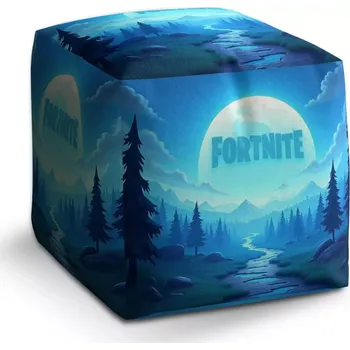 Taburet Sablio Taburet Cube FORTNITE Modré údolí s měsícem: 40x40x40 cm