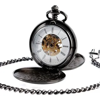 Hodinky Mechanické kapesní hodinky otevírací černé - cibule