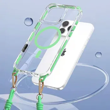 Pouzdro na mobilní telefon Apple iPhone 16 silikonové pouzdro se šňůrkou Tel Protect Strap zelené