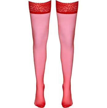 Samodržící punčochy Cottelli Legwear 17 den Barva: Červená, Velikost: 2