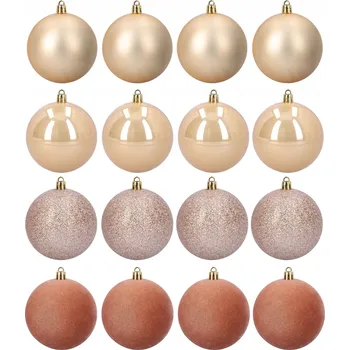 Vánoční dekorace Vánoční Baňky choinkowe duże 8 cm złote beżowe sada 16 kusů nerozbitných mixů