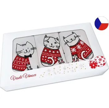 Utěrka Povlečení Plus Vánoční dárkové balení utěrek Kočky s norským vzorem 3ks 3x 50x70 cm červená
