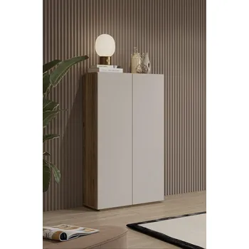 Komoda Vysoká komoda Criss s policemi - dub mauvella / kašmír, 2 dvířka