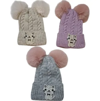 Čepice Dětská čepice pro děti s aplikací kočky, Barvy: Fialová