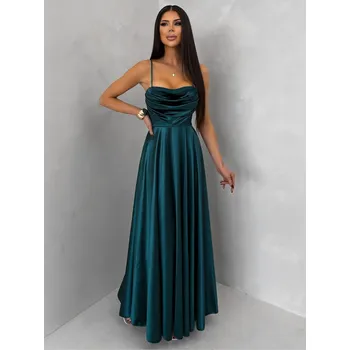 Dámské šaty Smaragdové saténové dlouhé společenské šaty LUNOREX Velikost: ONESIZE