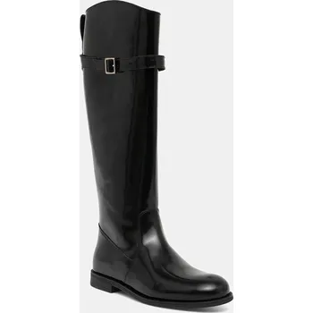 Dámské kozačky Kožené kozačky BOSS Lycia dámské, černá barva, na plochém podpatku, 50552801 50552801.001 99X, EUR 37