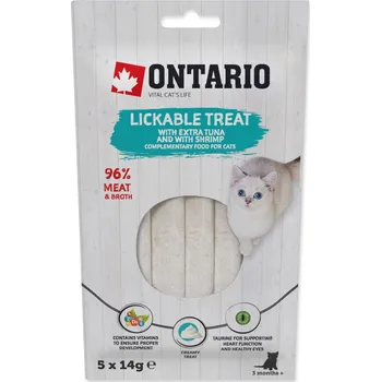 Pamlsek pro kočku Pochoutka Ontario lízací extra tuňák a krevety 5x14g
