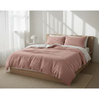 Povlečení Mušelínové povlečení růžové 140 x 200, 70 x 90 cm zipový uzávěr