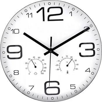 Hodiny Zegar ścienny duży do salonu nowoczesny 30 cm kuchyňské bílé s teploměrem