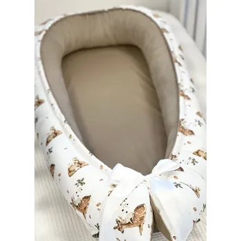 Hnízdečko pro miminko Oboustranné hnízdečko pro miminko - béžové se spícími lesními zvířátky