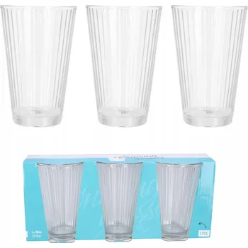 Sklenice Szklanki do napojów 300ml wysokie zestaw 3, rýhované, na vodu a džus