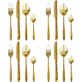 Příbor Zestaw sztućców złote stalowe dla 4 osób jídelní souprava 16 ks sváteční