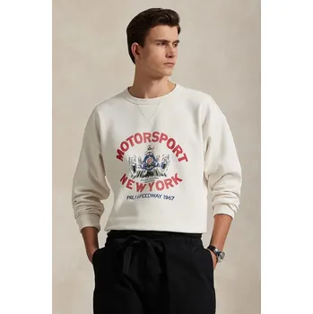 Pánská mikina Bavlněná mikina Polo Ralph Lauren Lscnvfm2 Long Sleeve pánská, bílá barva, s potiskem, 710972336 00X, vel. M