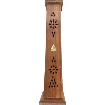 Vonná tyčinka Mani Bhadra Mani Bhadra Stojánek na vonné tyčinky dřevěný Věž se symbolem Buddha, 30 x 6 cm