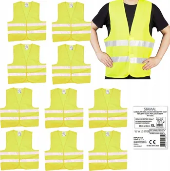 Výstražná reflexní vesta pro dospělé XL, BOZP s certifikátem CE EN20471, 10 Ks