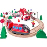 WOODY DŘEVO Vláčkodráha hasiči s elektrickou mašinkou na baterie