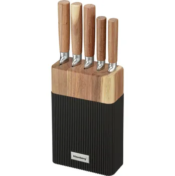 Klausberg Sada nerezových nožů 6 ks KB-7981, stojan, dřevěná rukojeť