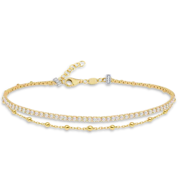 Náramek MINET Elegantní zlatý náramek s kuličkou a bílým zirkonem Au 585/1000