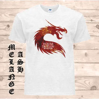 Pánské tričko panske-levne-bavlnene-vtipne-tricko-potisk-drak-Targaryen Barva: Ash melange - popelová směs, velikost: 3XL