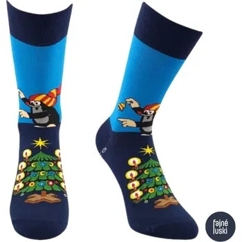 Veselé barevné ponožky s vánočním obrázkem Krtka tmavě modrá